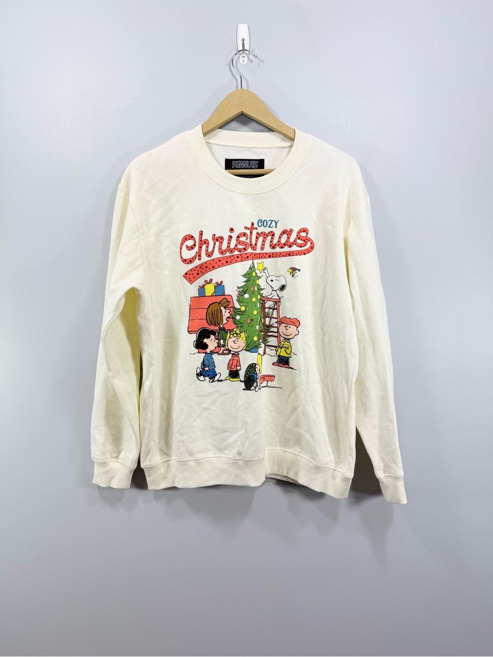 Charlie Brown Cozy Christmas Graphic Crewneck Sweater - Cream Size S